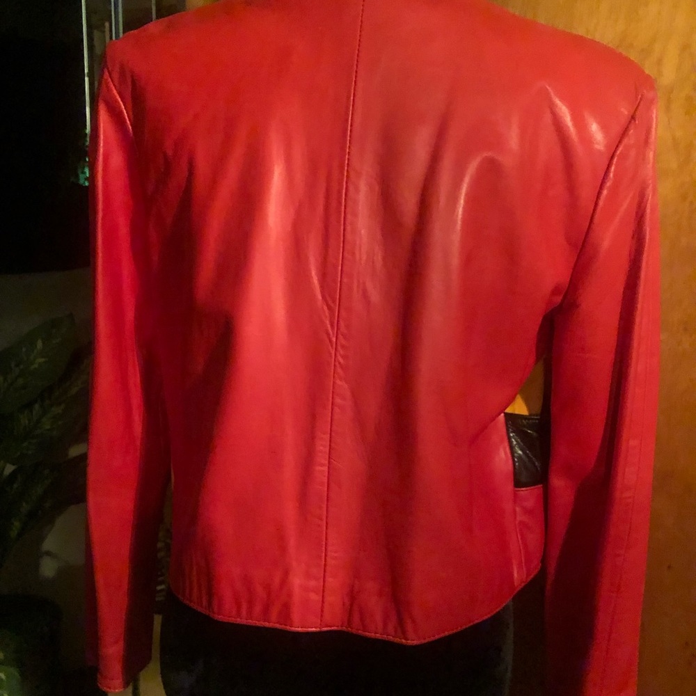 Butter soft red, black and gold leather jacket.